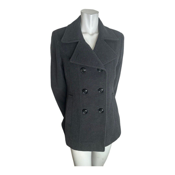 Anne Klein Jackets & Blazers - AK Anne Klein Charcoal Grey Wool Blend Double Breasted Wool Blend Coat Size Med